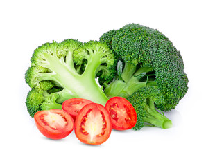 Broccoli and tomato isolated on white background