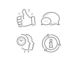 Time management line icon. Chat bubble, info sign elements. Clock sign. Teamwork symbol. Linear time management outline icon. Information bubble. Vector