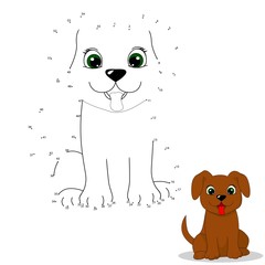  vector illustration of children's game connect the dots, on a white background, figure, dog