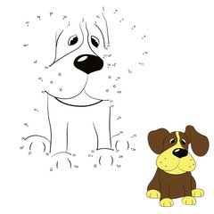  vector illustration of children's game connect the dots, on a white background, figure, dog