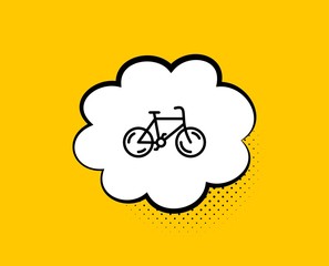 Bicycle transport line icon. Comic speech bubble. Bike public transportation sign. Driving symbol. Yellow background with chat bubble. Bicycle icon. Colorful banner. Vector