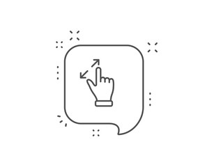 Touchscreen gesture line icon. Chat bubble design. Zoom in sign. Action arrows symbol. Outline concept. Thin line touchscreen gesture icon. Vector