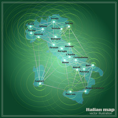 Italy map. Bright illustration map of Italy with communications lines. Vector illustration.