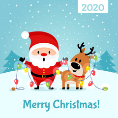 Santa Claus and deer with garland