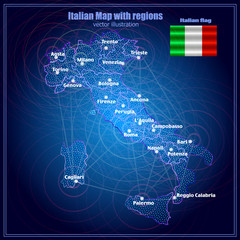 Italy map. Bright illustration map of Italy with communications lines. Vector illustration.