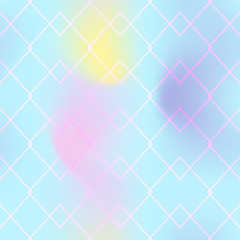Thin line seamless pattern on cyan blue background. Iridescent gradient mesh. Ar deco geometric ornament