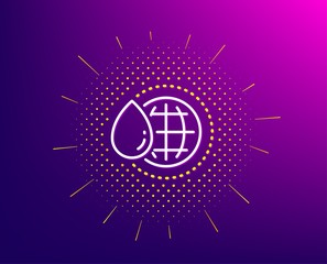 World water line icon. Halftone pattern. Clean aqua drop sign. Liquid symbol. Gradient background. World water line icon. Yellow halftone pattern. Vector