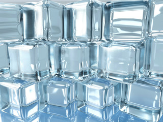 3d illustration of ice cube surface with window and light reflexion background