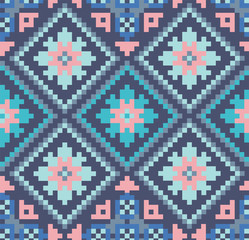 Playful 'winter snowflake' knitted effect repeat vector pattern. Suitable for homeware, kids, backgrounds and stationary.