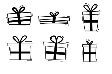 Set gifts in line style. Christmas gifts icon set. Transparent inside. Vector