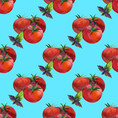Watercolor seamless pattern with tomato. Hand drawing decorative background. Print for textile, cloth, wallpaper, scrapbooking