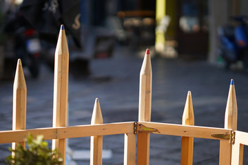 Giant pencils used as a fence in a bar in Ioannina