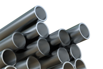 Fototapeta premium Steel pipes of isolated on white background. Glossy 3d rendering steel tubes design.