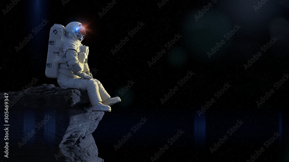 Canvas Prints astronaut sitting on a cliff enjoying the view over an alien world