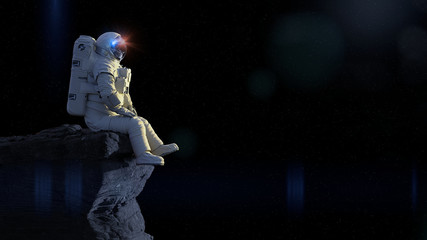 astronaut sitting on a cliff enjoying the view over an alien world © dottedyeti