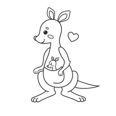 Coloring page with a kangaroo. Vector Illustration.