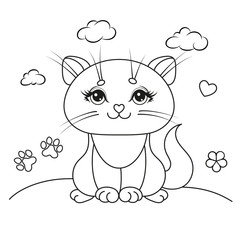 Coloring page with a kitten. Vector Illustration.