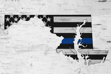 American thin blue line flag on map of Maryland
