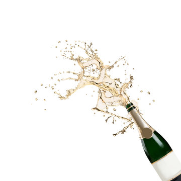 Champagne explosion isolaed on white background. 