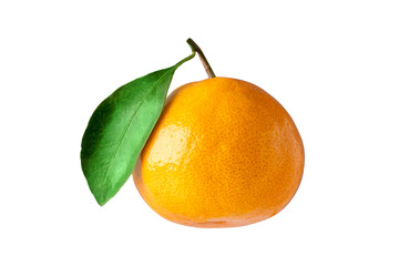 Tangerines  with leaf on a white background isolated. Tangerine orange with leaves