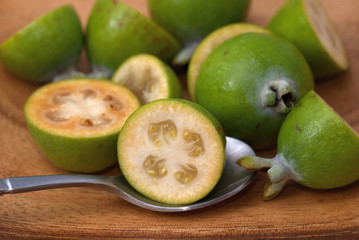 Harvested Feijoa's fruit, close up, Acca sellowiana