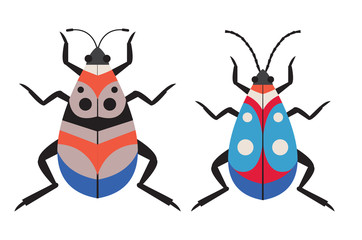 Dotted Exotic Tropical Bug Icons in Flat