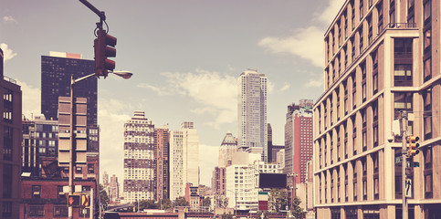 Retro stylized picture of New York cityscape, US.
