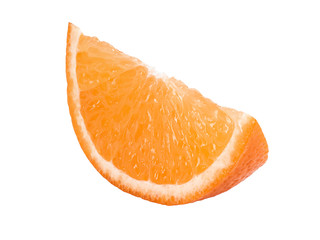 Slice of a ripe orange isolated on white background with copy space for text or images. Fruit with...