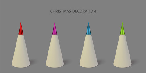 Set  color metallic  3D Christmas trees. Realistic abstract background with 3d. Greeting card, invitation with happy New year 2020 and Xmas. Graphic element for design. Vector Illustration