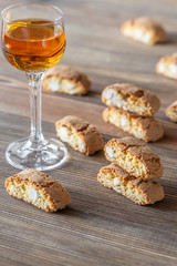 Cantuccini with a glass of Italian dessert wine