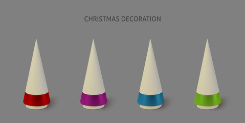 Set  color metallic  3D Christmas trees. Realistic abstract background with 3d. Greeting card, invitation with happy New year 2020 and Xmas. Graphic element for design. Vector Illustration