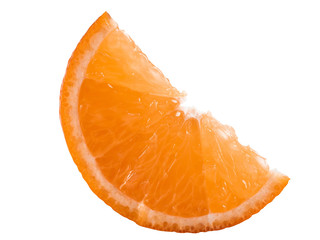 Slice of a ripe orange isolated on white background with copy space for text or images. Fruit with...