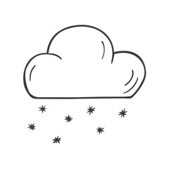 Cloud with snowflakes in doodle sketch style.