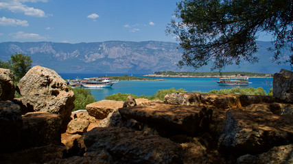 The ruins of the ancient city of Kedrai on the island of Sedir in Muğla