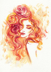 beautiful woman. fashion illustration. watercolor painting