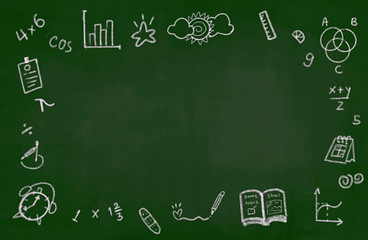 digital paint chalk art minimalism style doodle of school theme doodle element on blackboard background