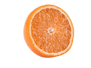 Half of a ripe orange isolated on white background with copy space for text or images. Fruit with...