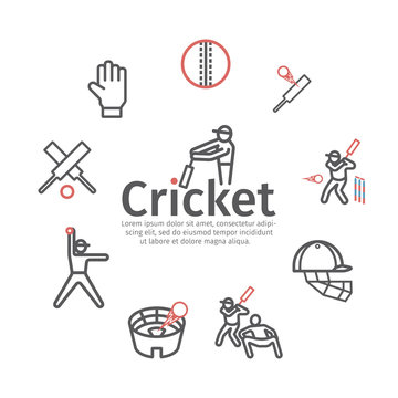 Cricket banner line icons. Cricket player. Vector signs for web graphics
