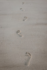 Barfuß Spuren im Sand am Strand auf Sylt