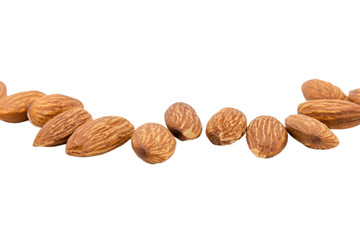 Almond nuts isolated with white background.