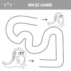 Brain game for children. Labirint with dino. Find the way home. Easy puzzle