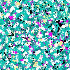 Abstract hand drawn brush strokes and paint splashes textures, seamless pattern