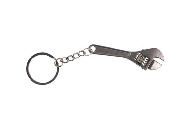steel wrench, key chain isolated on a white background