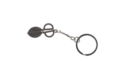 steel scissors, key chain isolated on a white background