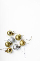 christmas decoration balls on white background with copy space