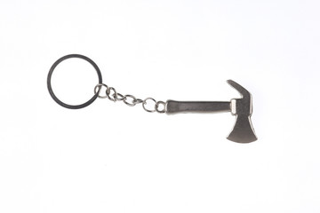 steel ax, key chain isolated on a white background