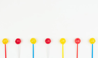 Flat lay of lollipops isolated