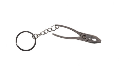 steel pliers, key chain isolated on a white background