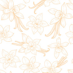 Vanilla flowers. Vector seamless pattern. Vintage style