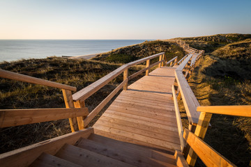 Strandtreppen Wanderweg auf der Insel Sylt mit Blick auf den Strand vom Kliff - 305479989